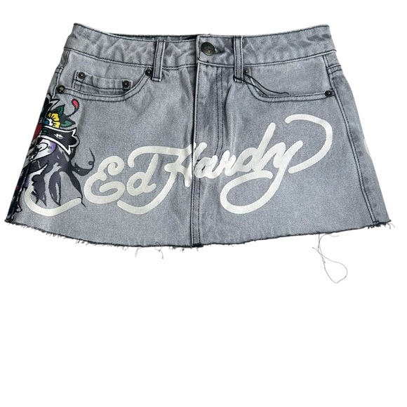 Ed Hardy Dresses & Skirts - NWT Ed Hardy Cross Denim Mini Skirt. Size XS.
Color-Grey Wash